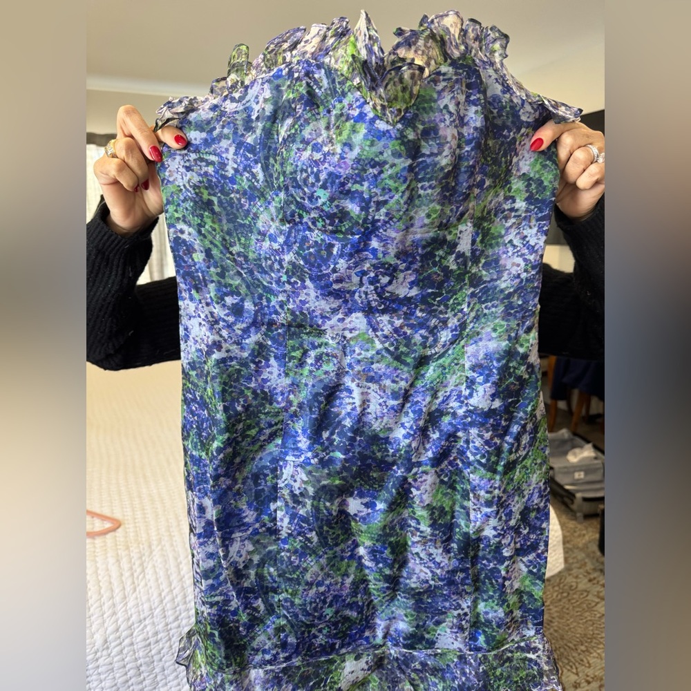 Carolina Herrera Blue and Green Floral Dress - Picture 5 of 6